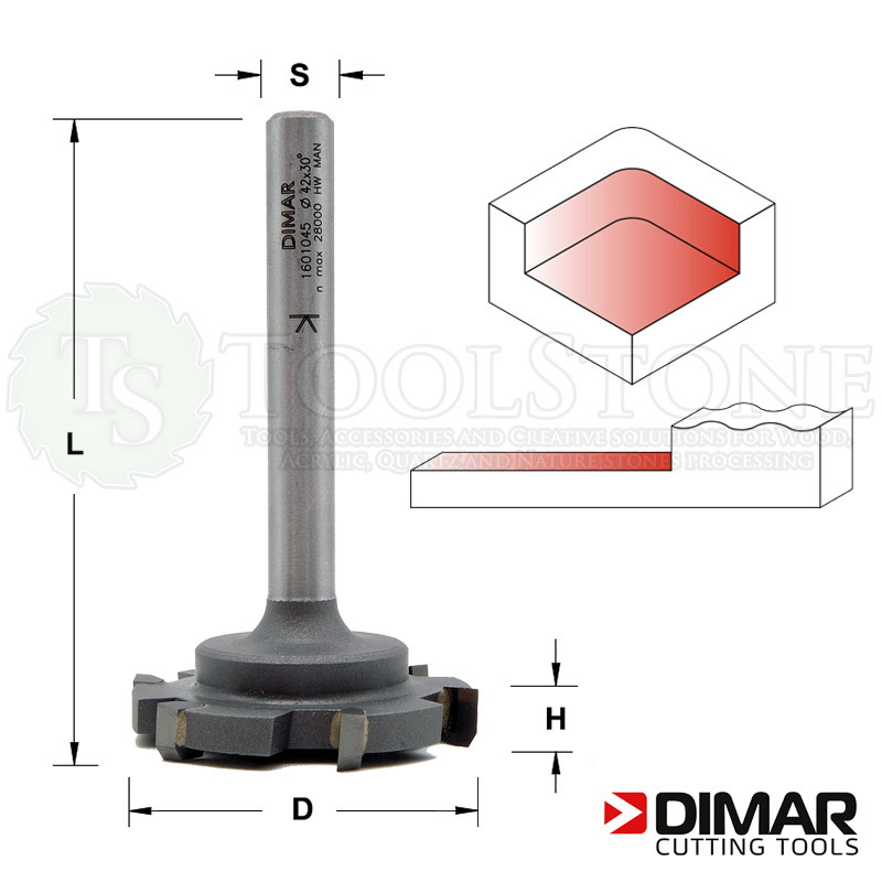 Торцевая дисковая фреза Dimar 1601045 (Израиль), Ø42 мм, H=7.2 мм, L=72 мм, Z6, косые зубья A=30°, S8