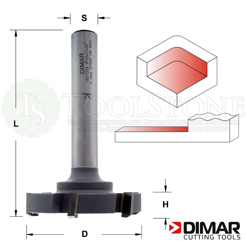 Торцевая дисковая фреза Dimar 1601059 (Израиль), Ø52 мм, H=10 мм, L=72 мм, Z6, косые зубья A=30°, S12